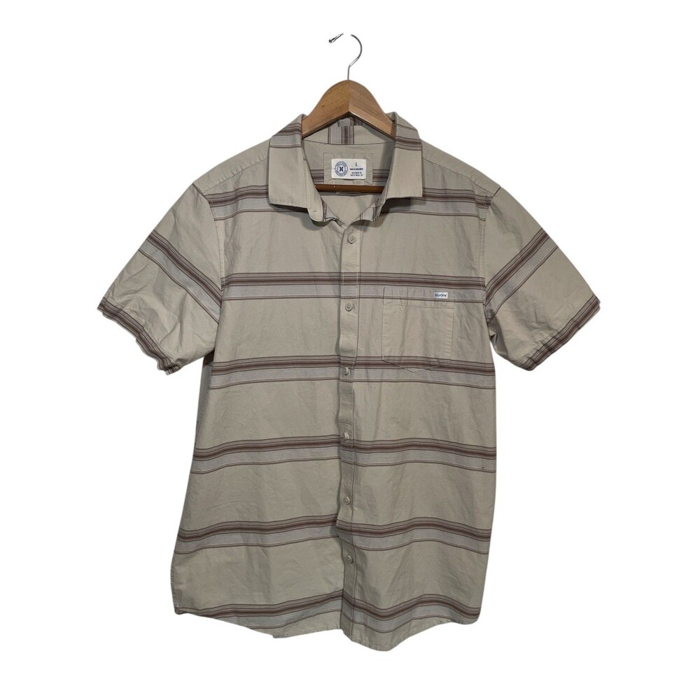 Hurley Polo Shirt Mens Large Beige Button Front Short Sleeve Classic Fit Cotton‎